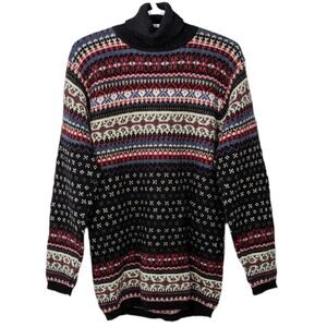 VINTAGE fairisle Icelandic cabin core long wool turtle neck sweater Small @M